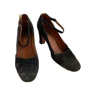 Italian Vintage Black Suede Mary Jane Heels with Ankle Strap